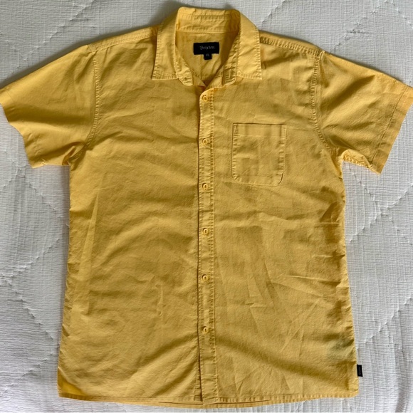 EUC Brixton Short Sleeve Garment-Dyed Cotton Button-Up Shirt – XL Mustard Yellow - Picture 5 of 12